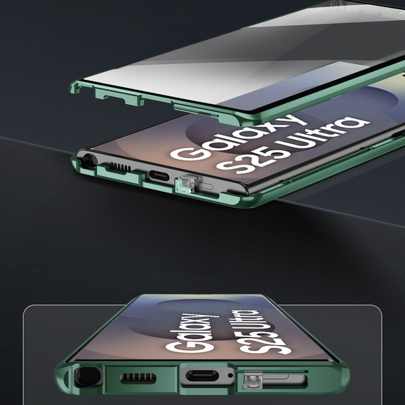 Carcasa Magnetic Dual Glass MagSafe pentru Samsung Galaxy S25 Ultra, verde