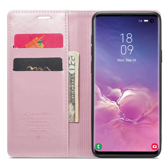 Carcasă flip CASEME pentru Samsung Galaxy S10+ Plus, Waxy Textured, roz