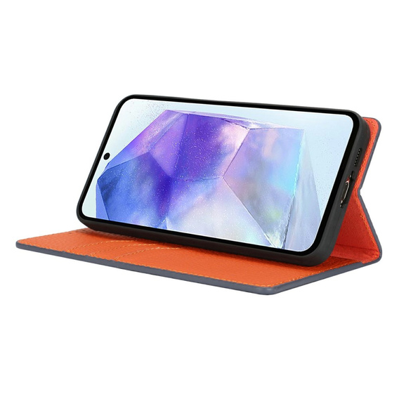 Cu clapetă pentru Samsung Galaxy S25+ Plus, Litchi Skin Grain, albastru închis