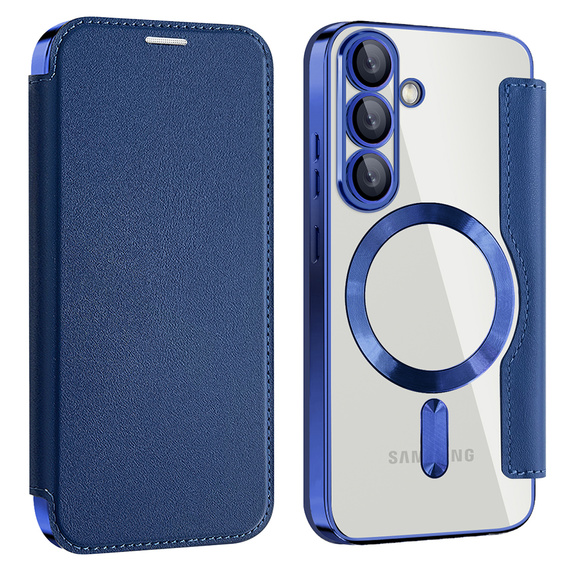 Husă cu clapetă pentru Samsung Galaxy A17 5G, RFID Wallet, pentru MagSafe, transparent / albastru marin