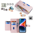 Cu clapetă pentru iPhone 14, Wallet Zipper Pocket, roz