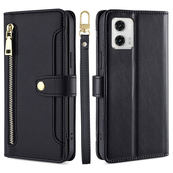 Cu clapetă pentru Motorola Moto G73 5G, Wallet Zipper Pocket, negru