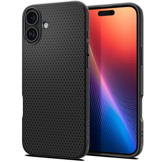 Carcasa Spigen pentru iPhone 16, Liquid Air, negru + 9H Tempered Glass
