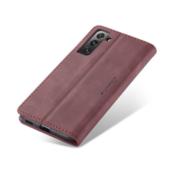 Husa CASEME pentru Samsung Galaxy S21 FE, Leather Wallet Case, roșu