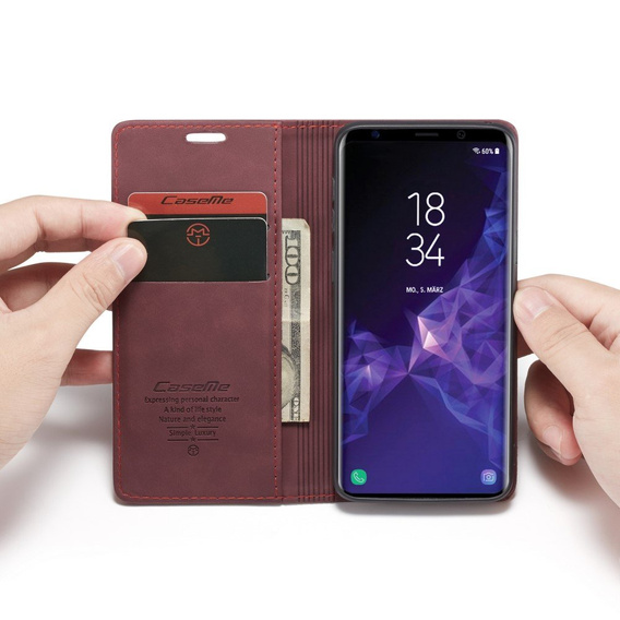 Husa CASEME pentru Samsung Galaxy S9, Leather Wallet Case, maroon