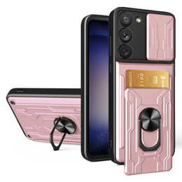 Husă blindată pentru Samsung Galaxy S23 Plus, Camera Slide Card Slot, roz rose gold