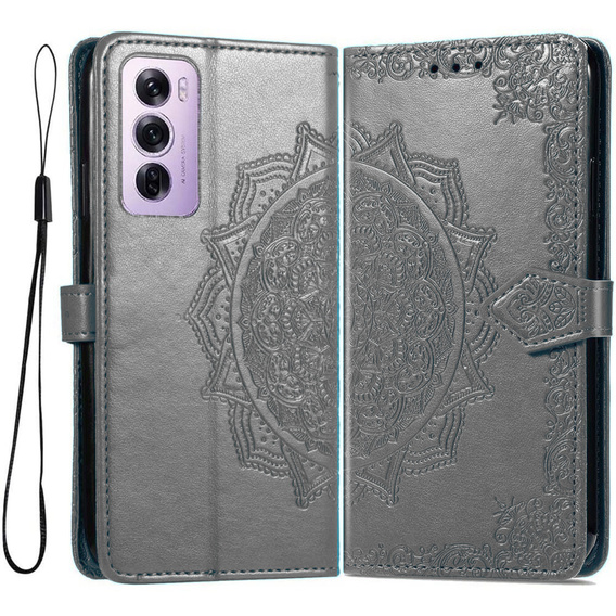 Cu clapetă pentru Oppo Reno 12 Pro, Mandala, gri