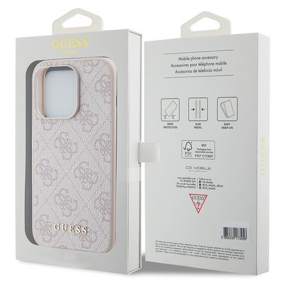 GUESS Huse pentru iPhone 15 Pro Max, 4G Metal Gold Logo, roz