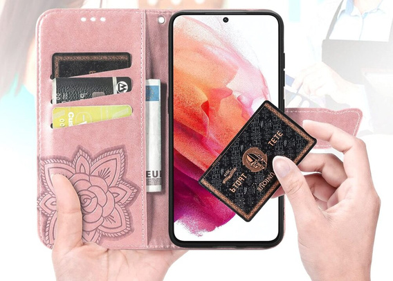 Cu clapetă pentru Motorola Edge 50 Neo / Motorola ThinkPhone 25, Butterfly, roz rose gold