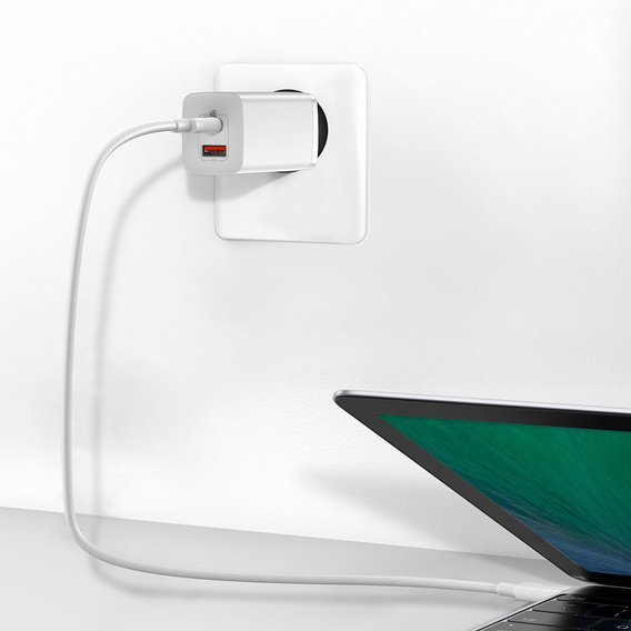 Baseus GaN2 Lite 65 W USB-C + USB-A încărcător de rețea, alb (UE)