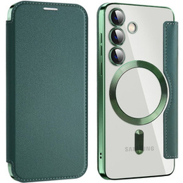 Cu clapetă pentru Samsung Galaxy S24, RFID Wallet MagSafe CamShield, verde