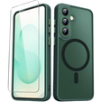Husă pentru Samsung Galaxy S25, pentru MagSafe, ERBORD Matt Case, verde + sticlă pentru ecran