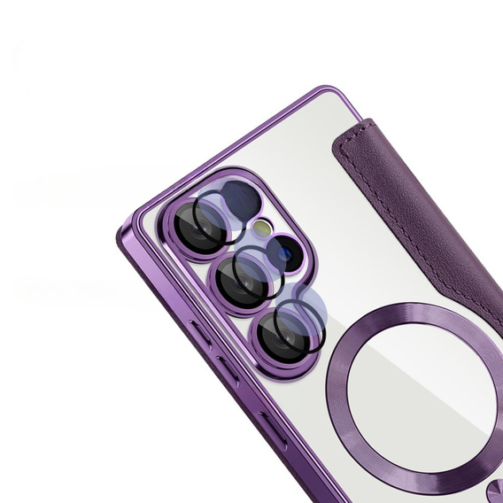 Cu clapetă pentru Samsung Galaxy S25 Ultra, RFID Wallet MagSafe CamShield, violet