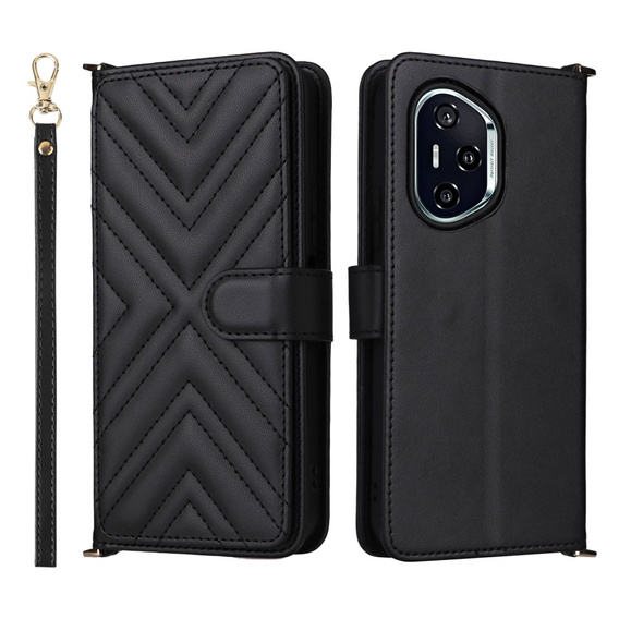 Carcasă cu clapetă pentru Honor 400 5G, Crossbody Leather Wallet, negru