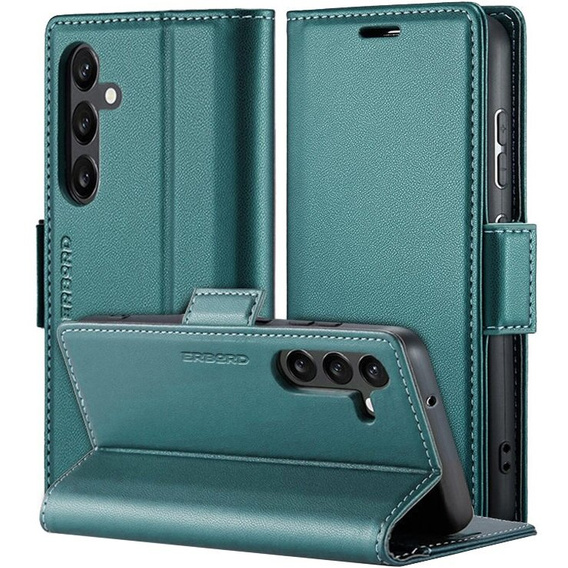 Husă pentru Samsung Galaxy A25 5G, ERBORD Glossy Litchi, portofel cu clapetă, verde