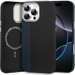 Carcasa pentru iPhone 16 Pro Max, Carbon Fiber MagSafe, negru / albastru