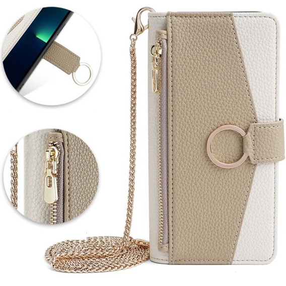 Carcasă flip pentru iPhone 7 / 8 / SE (2020) / SE (2022), Wallet Zipper Pocket, cu oglindă, alb