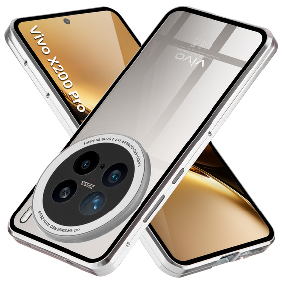 Husa pentru Vivo X200 Pro 5G, Magnetic Dual Glass, de argint