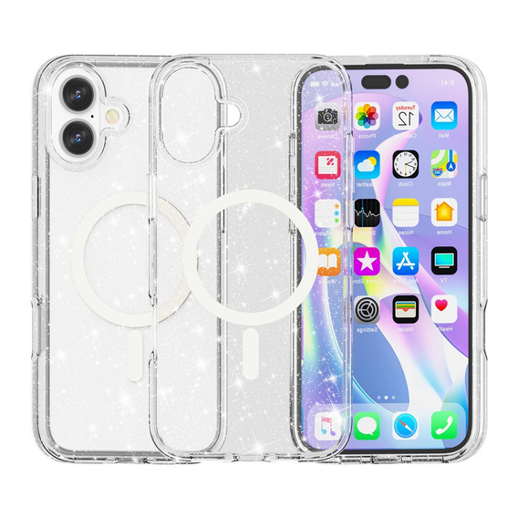 Husă pentru iPhone 17, pentru MagSafe, glitter, transparentă