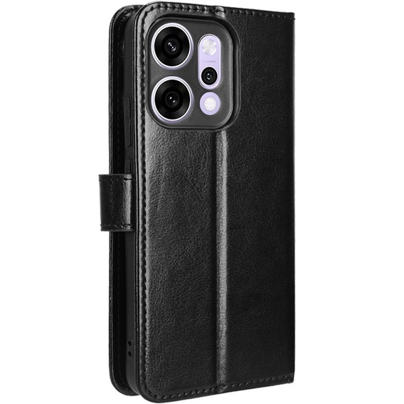 Husă cu clapetă pentru Oppo Reno 14, cu textură Crazy Horse, negru