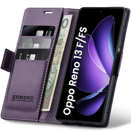 Husă pentru Oppo Reno 13F / Oppo Reno 13FS, ERBORD Glossy Litchi, portofel cu clapetă, violet