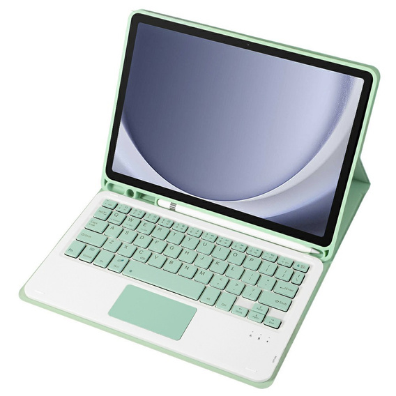 Carcasă + tastatură Samsung Galaxy Tab A9+, Leather Pen Slot TouchPad, verde deschis
