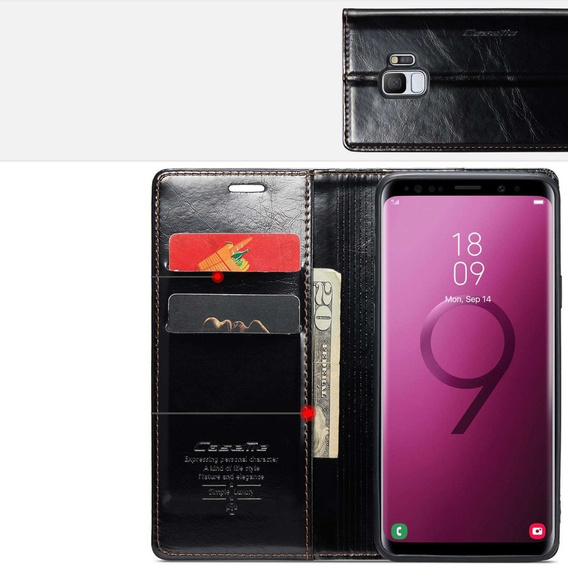 Carcasă flip CASEME pentru Samsung Galaxy S9, Waxy Textured, negru