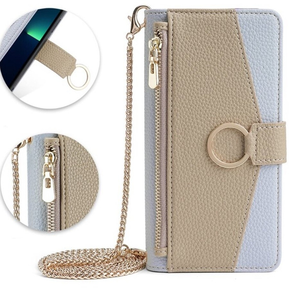 Carcasă flip pentru Samsung Galaxy A05s, Wallet Zipper Pocket, cu oglindă, albastru