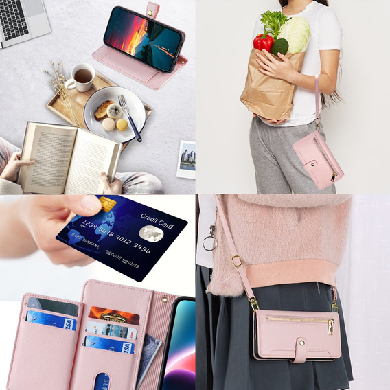 Cu clapetă pentru Realme 14 Pro+ 5G, Wallet Zipper Pocket, roz