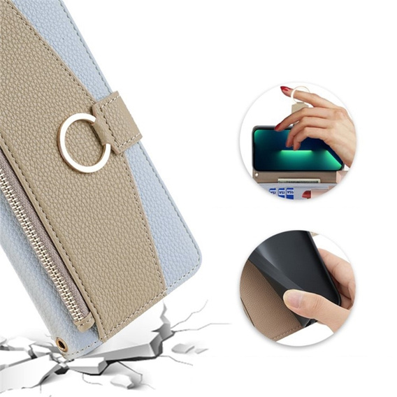 Carcasă flip pentru Xiaomi Redmi 13C / Poco C65, Wallet Zipper Pocket, cu oglindă, albastru