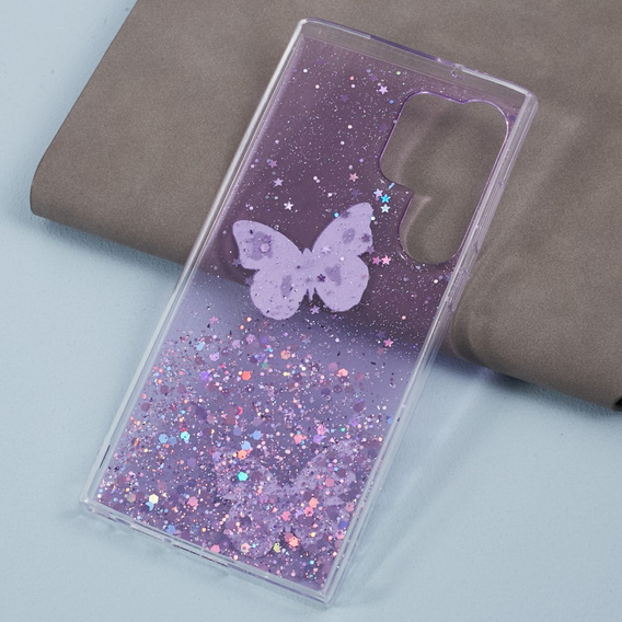 Husă pentru Samsung Galaxy S24 Ultra, Glitter Butterfly, violet