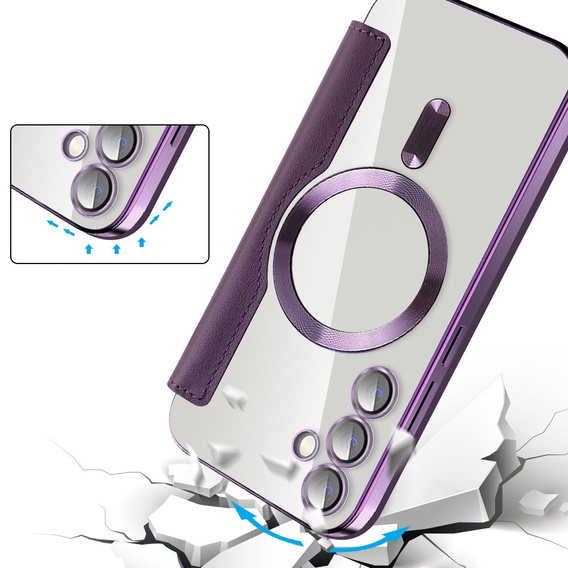 Cu clapetă pentru Samsung Galaxy S23 FE, RFID Wallet MagSafe CamShield, violet