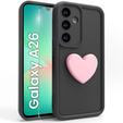 Carcasa pentru Samsung Galaxy A26, Silicone Heart, negru + Sticlă temperată 9H