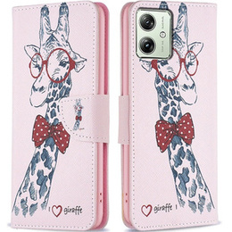 Cu clapetă pentru Motorola Moto G54 5G, Wallet, giraffe, roz