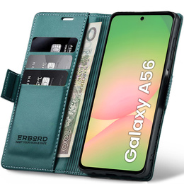 Husă pentru Samsung Galaxy A56, ERBORD Glossy Litchi, portofel cu clapetă, verde