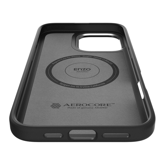 Carcasa Spigen pentru iPhone 16 Pro, Enzo Aramid MagSafe, negru carbon / argintiu + 9H Tempered Glass