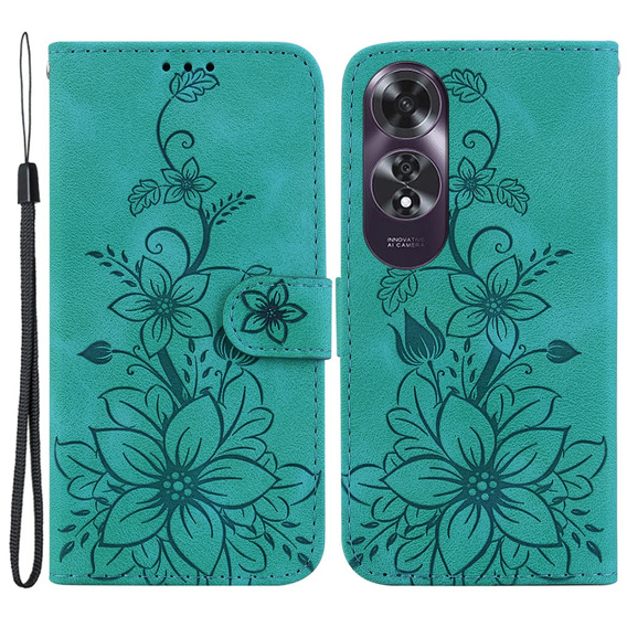 Cu clapetă pentru Oppo A60, Lily Flower, verde