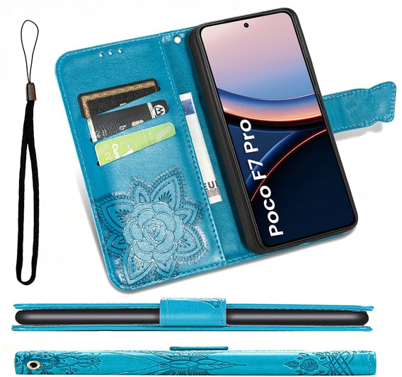 Cu clapetă pentru Xiaomi Poco F7 Pro, Butterfly, albastru
