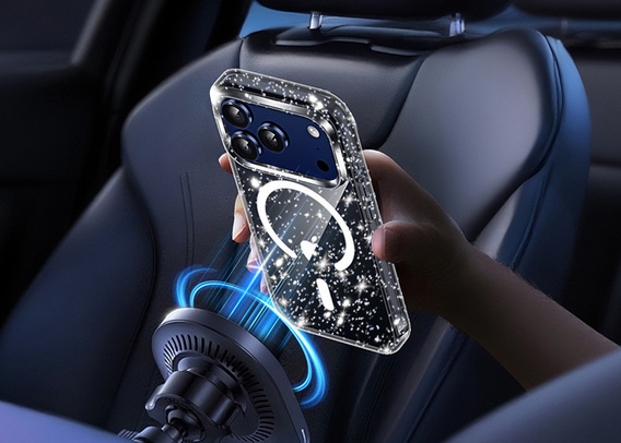 Husă pentru iPhone 17 Pro Max, pentru MagSafe, glitter - negru translucid