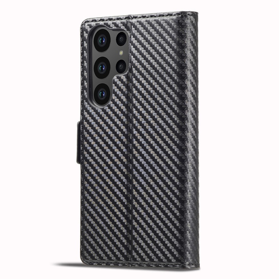 Cu clapetă pentru Samsung Galaxy S23 Ultra, Carbon LC.IMEEKE, negru