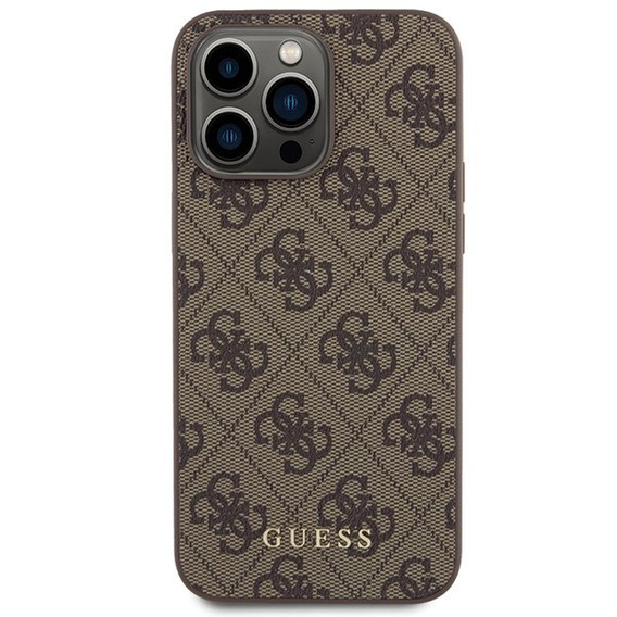 GUESS Huse pentru iPhone 15 Pro Max, 4G Metal Gold Logo, maro