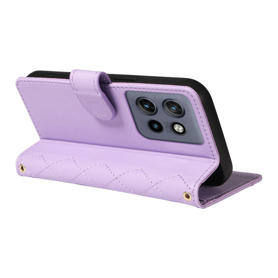 Husă cu clapetă pentru Motorola Edge 50 Neo / Motorola ThinkPhone 25, Rhombus Crossbody Leather, violet