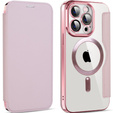 Cu clapetă pentru iPhone 14 Pro, RFID Wallet MagSafe CamShield, roz