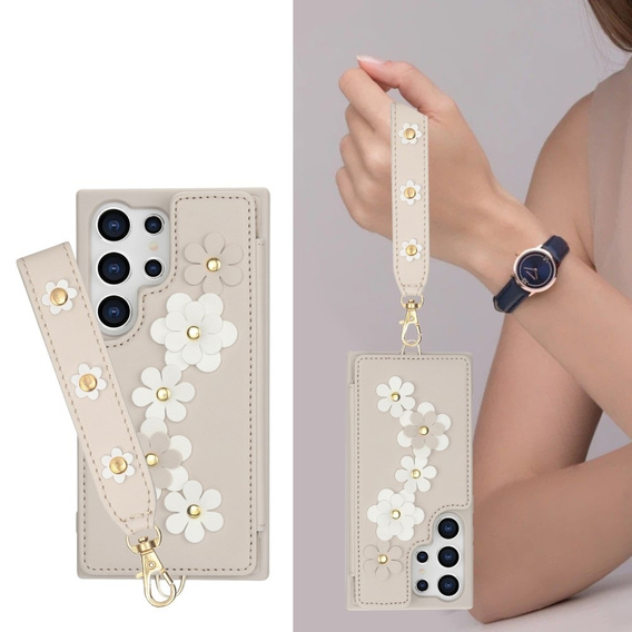 Husa pentru Samsung Galaxy S24 Ultra, Leather Flower Card Slot, bej