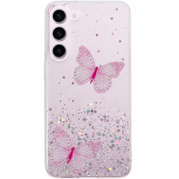Husă pentru Samsung Galaxy S24, Glitter Butterfly, roz