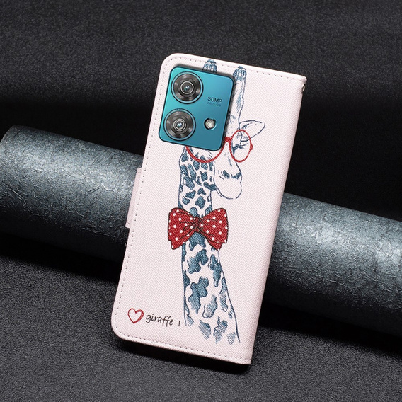 Cu clapetă pentru Motorola Edge 40 Neo, Wallet, giraffe, roz