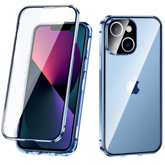 Husa pentru iPhone 13, Magnetic Dual Glass, albastru