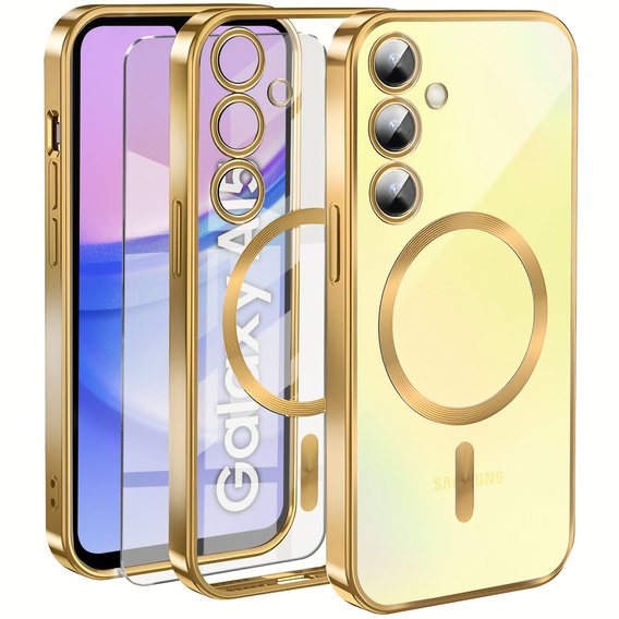Husă pentru Samsung Galaxy A15 4G/5G, Electro MagSafe, de aur + Sticlă pentru ecran