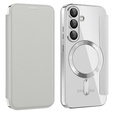 Cu clapetă pentru Samsung Galaxy S25, RFID Wallet MagSafe CamShield, de argint