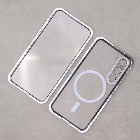 Carcasa Magnetic Dual Glass MagSafe pentru Samsung Galaxy S23, de argint